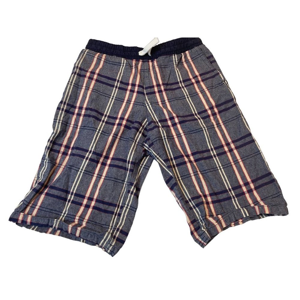 American Hawk Mens Plaid Bermuda Shorts 100% Cotton Drawstring Waist Gray 10/12